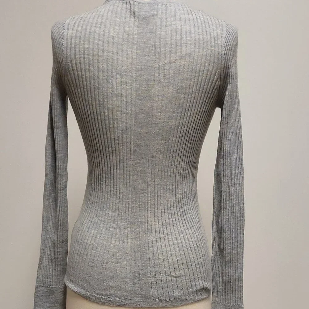 COS, Grey Heather, Lightweight, 100% Wool, L/S, Henley Sweater, Size: S - Picture 4 of 8